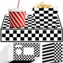 48Pcs Movie Night Supplies 24 Movie Theater Snack Trays with 24 Popcorn Bags Black White Checkered Snack Boxes Race Car Party Paper Food Trays Car Food Boats for Family Birthday Racing Party