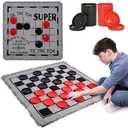 3-in-1 Vintage Giant Checkers Set, Tic Tac Toe with Reversible Mat, 24 Jumbo Chips, Family Board Game, Lawn Game, BBQ Party Favor, Indoor and Outdoor Activity for Kids and Adults