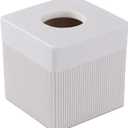 Sand Stone Tissue Box Cover  Ribbed Square Resin Tissue Box Holder  Heavy Duty Decorative Home & Bathroom Decor for Countertop, Tabletop, Night Stand, Office  Beige