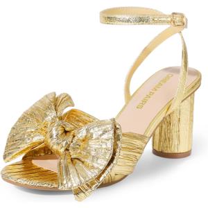 DREAM PAIRS Women's Bow Knot Heeled Sandals Low Chunky Heels Open Toe Ankle Strap Slingback Dress Shoes for Wedding Bridal Party (9, Gold)