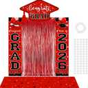 7 Pcs Graduation Party Decorations Class of 2026 Congrats Grad Banner Red Foil Fringe Backdrop Curtains Red Graduation Decorations for High School & College Celebrations Party Supplies