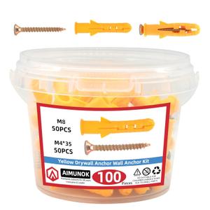 100PCS Plastic Drywall Wall Anchors Screw Assorment Kit, Self Tapping Screws and Ribbed Wall Anchors, Assorted Sizes Wall Plug Bolts Expansion Bolt for Wallboard Concrete Pciture Hanging