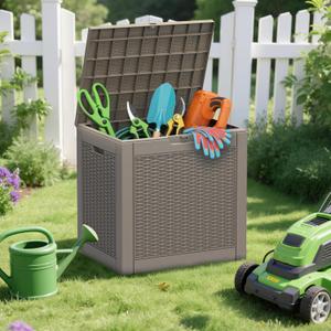 Outdoor Storage Box, 30 Gallon Deck Box with Lockable Lid, Waterproof Resin Storage Bin for Patio Furniture, Garden Tools, Cushions, Grey