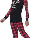 VENTELAN Family Matching Christmas Pajamas Set Holiday Santa Claus Sleepwear Xmas PJS Set for Couples and Kids (Large, Red Plaid)