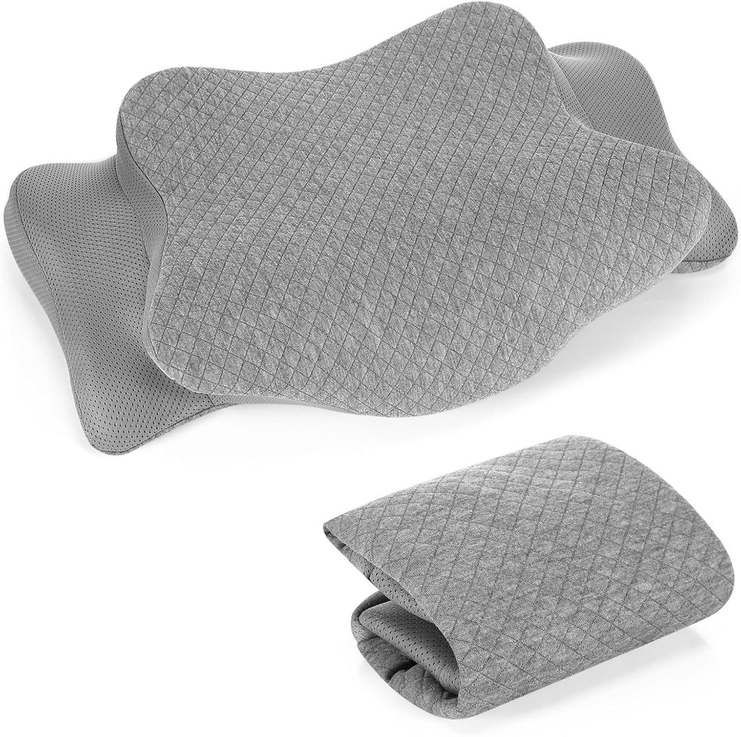 Cervical Pillow Case Cover Comfortable and Breathable Memory Foam Cervical Neck Pillow Case Cover with Zipper (Gray,Queen Size)