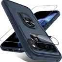 for Google Pixel 10 Pro XL Case with Screen Protector + Camera Lens Protector,Heavy Duty Shockproof Full Body Protective Cover Built in Rotatable Metal Ring Holder Kickstand,2025 Navy Blue