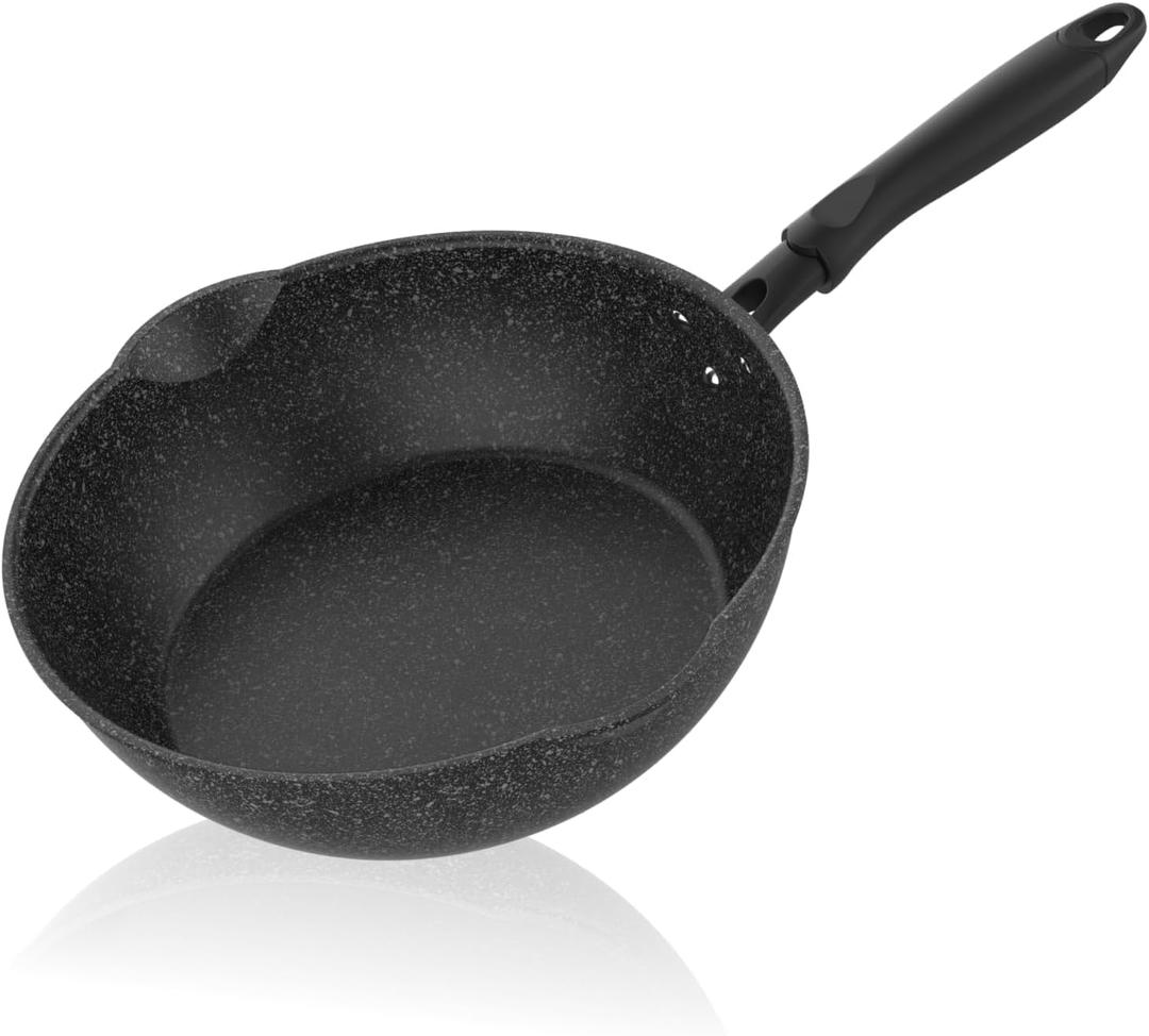 Sunhouse  11 Inch / 28 cm Non-Stick Deep Frying Pan with Double Pour Spouts, 5-Layer Whitford Non-Stick Coating, PFOA-FREE, Stay-Cool Handle, Induction Compatible with All Cooktops (Black)