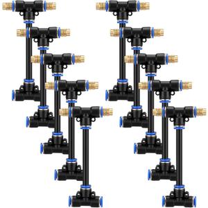 10 Pack 2 Way 4 Inch Brass Misting Nozzle Tee with Built-in Hose