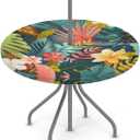 Outdoor Round Tablecloth with Umbrella Hole, Tropical Flowers Fitted Table Cloth with Elastic 36"-44" Waterproof Oil-Proof Circle Patio Table Cover for Picnic Camping Party