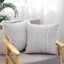 YCOLL Farmhouse Pillow Covers 20x20, Modern Accent Square Throw Pillow Covers Set of 2, Navy and Beige Striped Patchwork Linen Decorative Pillows Cushion Covers for Couch Chair Bedroom Home Decor