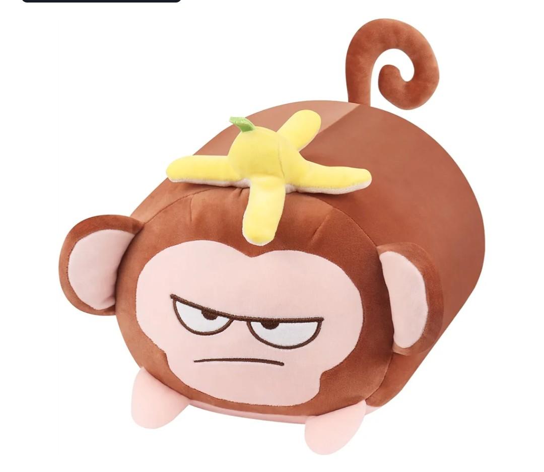Achwishap Banana Monkey Plush Pillow,Monkey Stuffed Animal Plushy Toy,Cute Plushie Banana Monkey Kawaii Plushie,Lovely Monkey Hugging Pillow for Gifts Girls Boys(14”Brown)
