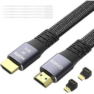 Flat HDMI Cable 4K HDMI High Speed Braided Cord, Pure Copper, Supports 4K@60Hz 2160p 1080p HDR HDCP 2.2 ARC Full 3D