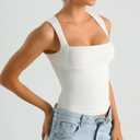 HOYAYO Double Lined Tops for Women Y2K Tank Top Sleeveless Square Neck Casual Slim Fit Basic Fitted T-Shirts White XL