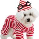 Red and White Striped Dog Halloween Costumes 2 Pcs Puppy Jumpsuit with Hat for Halloween Party (Red and White, XL)