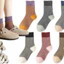 CHUNFO Womens Strip Ankle Socks Cute Athlete Ribbed Colorful Slouch Crew Cotton Casual Sock Size5-10.5 (M)