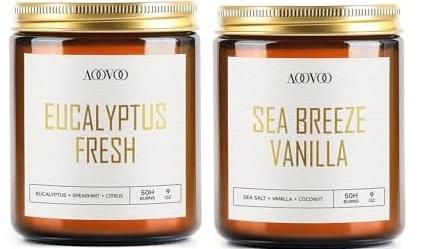 AOOVOO Vanilla/Eucalyptus Scented Candle, 9oz, 2 Pack 
