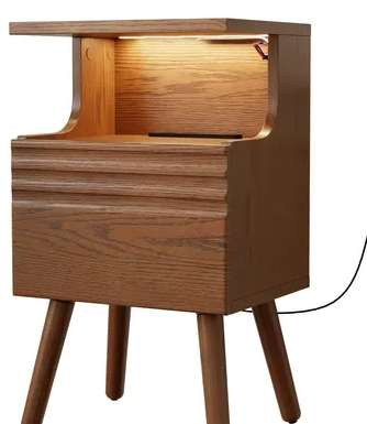 СTG060, Nightstand with Charging Station, 3 Color Dimmable LED Lights, 1 USB Ports 