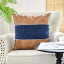 CaliTime Throw Pillow Covers Pack of 2 Soft Faux Leather Solid Dyed Chenille Cushion Cases for Couch Sofa Home Decoration 20 X 20 Inches Navy Blue Brown