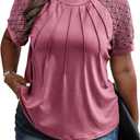 Eytino Plus Size Tops for Women Summer Lace Short Sleeve Crewneck Loose Casual Blouse Tunic T Shirts(1X-5X)