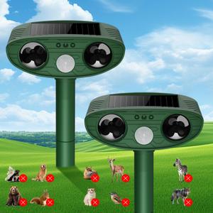 2026 Upgraded Ultrasonic Solar Animal Repellent Outdoor, Deer Repellent Devices Squirrel Cat Raccoon Rabbit Dog Deterrent with Motion Sensor for Yard Garden Lawn-2 Pack