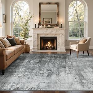 9x12 Ft Abstract Washable Area Rugs for Living Room Grey