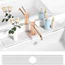 Diatomite Faucet Mat for Kitchen Sink with Raised Pads & Cleaning Brush, Super Absorbent Fast Drying Stone Sink Tray, Splash Guard Protector Mat for Bathroom Counter (White, 23.6" x 3.9")