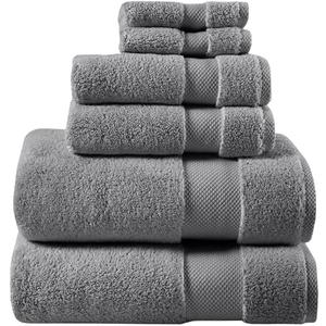 Madison Park Signature Splendor Luxury 100% Cotton Bathroom Towel Set - Soft, Plush 1000 GSM Heavyweight Hotel Quality, Zero Twist, Highly Absorbent, Quick Dry, Multi Sizes, Charcoal 6 Piece