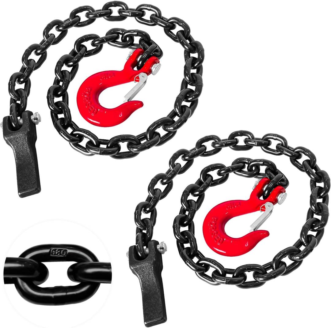 2-Pack Grade 80 Trailer Safety Chain 36 Inch, Black Electrophoresis Finish with 5/16'' Red Clevis Snap Hook and Chain Retainer | Heavy Duty Transport Chain WLL 25,000 lbs for Towing