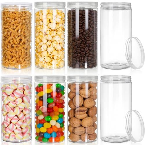 Pumtus 8 Pack Clear Plastic Jars with Lid, 46 OZ Round Candy Storage Jars, Empty Large Mason Jars, Tall PET Canisters Cylinders, Wide Mouth Pantry Container for Dry Food, Spice, Nuts, Noodles