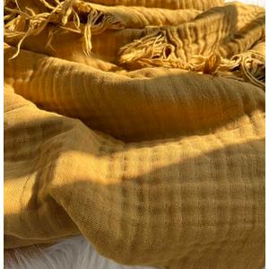 KyraHome 100% Organic 90"x90" Queen Cotton Throw Blanket for Couch, Adult, Soft Muslin Blanket, Pre-Washed Plant Dyed, Breathable Lightweight Summer Gauze Blanket, Mustard Yellow