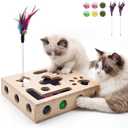 Cat Toys for Indoor Cats - Cat Nail File Box with Interactive Cat Toys, 2026 Upgraded Cat Puzzle Feeder Scratch Puzzle Toy for Indoor Cats, Natural Claw Care (Natural Wood)