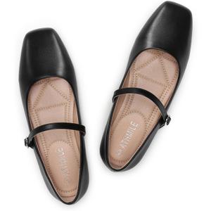 ATHMILE Mary Jane Shoes Women Ballet Flats Shoes for Women Slip on Comfortable Dressy Adjustable Strap for Work Office Business Casual (8, Black)