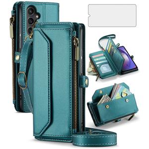 Asuwish Phone Case for Samsung Galaxy A54 5G Zipper Wallet Cover with Tempered Glass Screen Protector and Flip RFID Blocking Card Holder Stand Cell Accessories A 54 54A SM A546U 2023 Women Girls Black