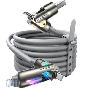 LISEN USB C to Lightning Cable, Chubby 240W 4 in 1 Charging Cable 6.6FT, USB A/C to C/Lightning with Light for Valentines Day Gifts Fits iPhone 17 16 15 14 Pro Max/MacBook/iPad/Samsung S25/Switch/PS5