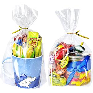 PigPotParty Cellophane Bags 8x11 Inch,100 Pack Clear Plastic Gift Bags with Bottom Gusset for Stand-Up Display, Medium Cello Gift Wrap for Goodies, Treats, Party Favors, Mugs, Includes 100 Gold Ties