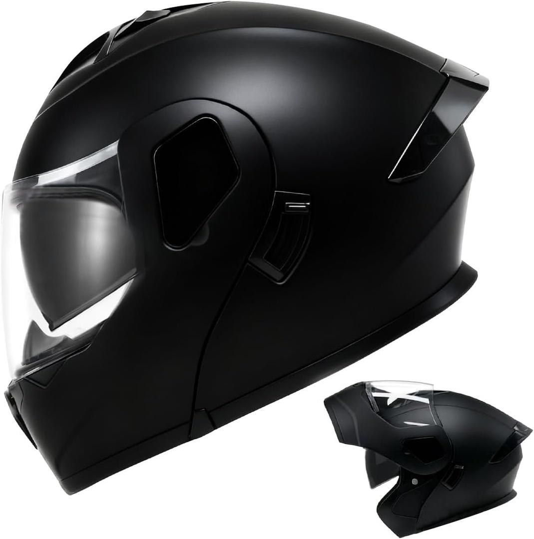 Modular Motorcycle Helmet DOT Approved, Lightweight Full Face Flip Up ATV Street Dirt Bike Helmet Dual Visor Sun Shield for Adult Men Women (Matte Black, Small)