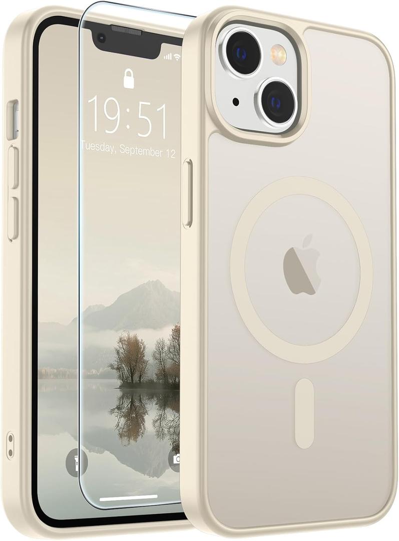 SUPFINE Magnetic for iPhone 15 Plus Case & iPhone 14 Plus Case(Compatible with MagSafe)(Military Grade Drop Protection) Slim Translucent Shockproof with Anti-Fingerprint Phone Case,Antique White