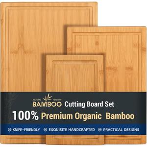 Hiware 3-piece Bamboo Cutting Boards for Kitchen, Heavy Duty Bamboo Cutting Board with Juice Groove, Wood Cutting Board Set for Meat, Vegetables, large (15" x 10"), medium (12" x 8"), and small (9" x 6")
