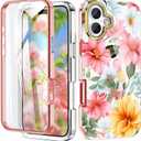 Cute Flower Case for iPhone 16 6.1 inch Built with Screen tector, Lightweight and Stylish Full Body Shockof tective Rugged TPU Case for Women/Girls