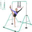 Folding Gymnastics Bar for Kids, Adjustable Height Junior Training Kip Bar, Home Expandable Horizontal Gymnastic Monkey Bars Equipment for Child, Girls, Boys (green)