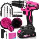 20V Pink Cordless Drill Set - Power Drill/Driver Kit with Drill Brush, Bit Set, 3/8" Keyless Chuck, 2 Variable Speed, 25+1 Torque Setting, Battery and Charger Included, Electric Drill for Home