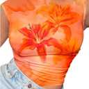 Women's Y2K Floral Graphic Ruched Tank Top Mock Neck Sleeveless Fitted Crop Tops (L)