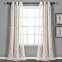 Lush Decor Avon Trellis Grommet Sheer Window Curtain Panel Pair, 95" Long x 38" Wide, Beige