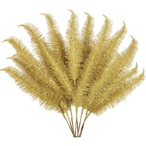 8 Pcs Christmas Tree Picks and Sprays Gold Glitter Christmas Picks 28" Christmas Glitter Feathers Leaves Stems for Christmas Tree Filler Branches Wreaths Centerpieces Holiday Decorations