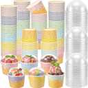 Jingmore 120 Pack 6 oz Ice Cream Paper Cups with Lids Disposable Ice Cream Bowls Paper Treat Dessert Cups 5 Colors Cake Snack Container for Hot or Cold Food Soup Yogurt Birthday Summer Party Supplies
