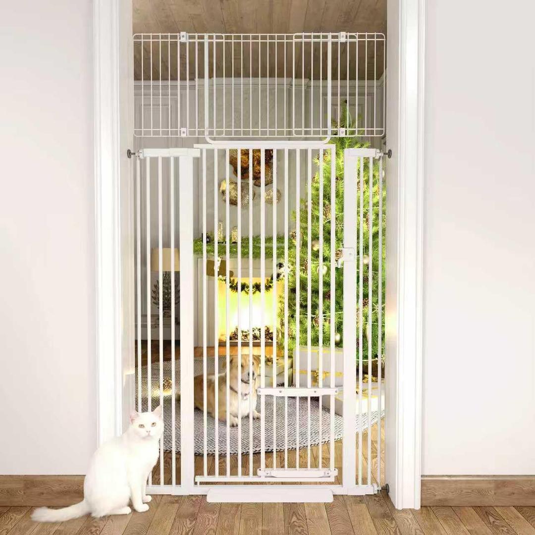 71" Extra Tall Cat Gate 29.5-40.6 Wide Pet gate for Doorway Pet Gate with Cat Doors NO Drilling Pressure Mount Kit for Cats and Dogs Indoor Doorways liveing Room Bedroom-White