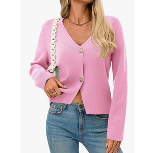 Saodimallsu Womens V Neck Cardigans Long Sleeve Button Down Cropped Knit Trendy Front Slit Dressy Casual Fall Sweater Blazers, L