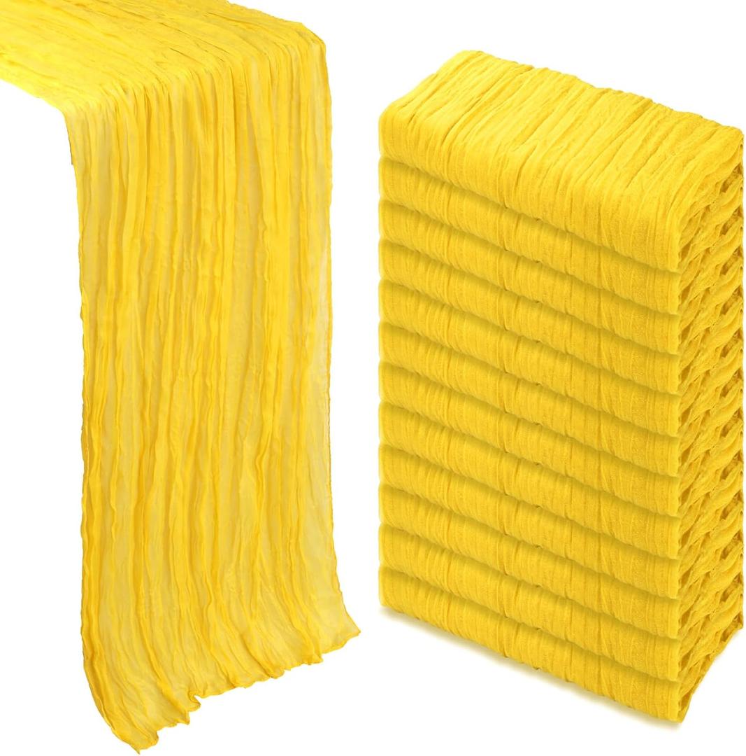 12 Pack Lemon Yellow Cheesecloth Table Runner 10Ft Spring Gauze Cheese Cloth Table Runner 35x120 Inch Boho Sheer Rustic Fabric for Party Decor Baby Shower Wedding Decorations