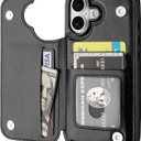 ONETOP Compatible with iPhone 17 Wallet Case with Card Holder, PU Leather Kickstand Card Slots Case, Double Magnetic Clasp and Durable Shockproof Cover 6.3 Inch (Black)