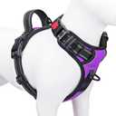 PHOEPET No Pull Dog Harness Medium Reflective Front Clip Vest with Handle, Adjustable 2 Metal Rings 3 Buckles, [Easy to Put on & Take Off](M, Purple)